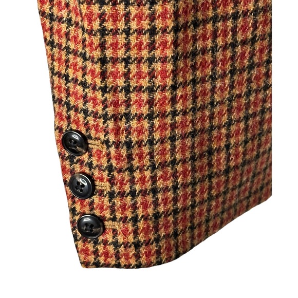 Talbots Houndtooth Brown Tan Red Plaid One Button 100% Wool Fall Jacket Blazer - Picture 12 of 14
